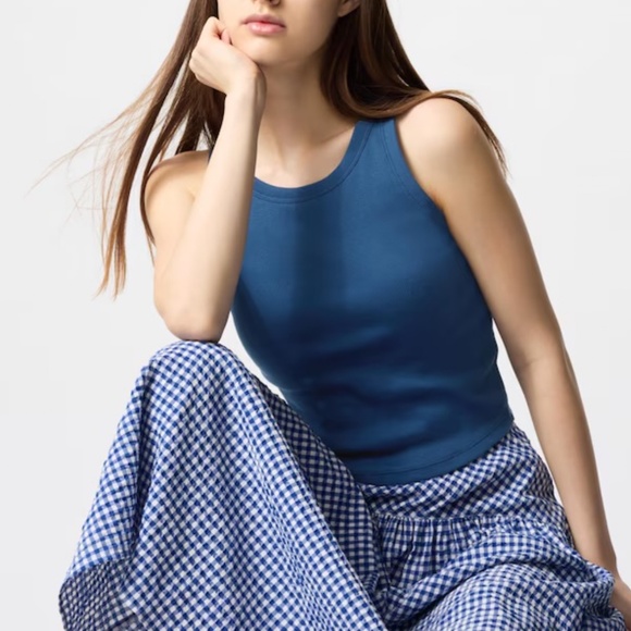 UNIQLO RIBBED CROPPED BRA TOP | BLUE | SIZE S - Picture 1 of 4
